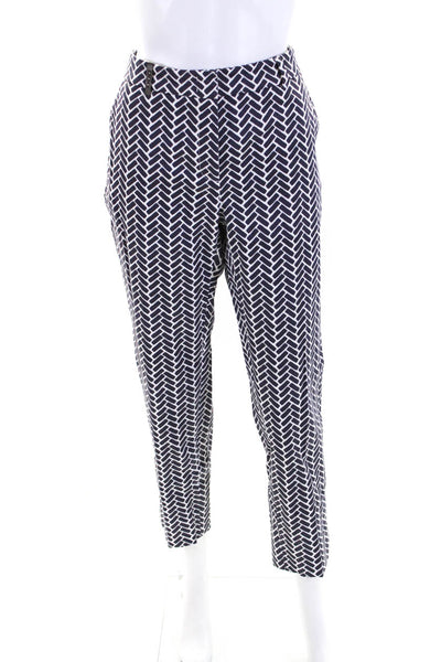 Peserico Womens Geometric Print High Rise Pants White Grey Size EUR 46