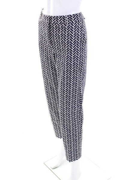 Peserico Womens Geometric Print High Rise Pants White Grey Size EUR 46