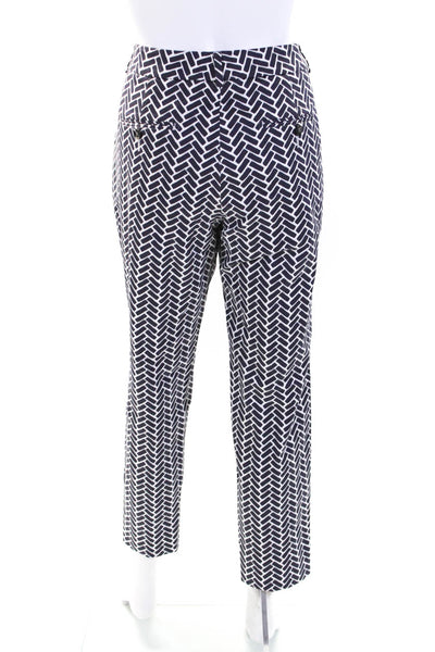 Peserico Womens Geometric Print High Rise Pants White Grey Size EUR 46