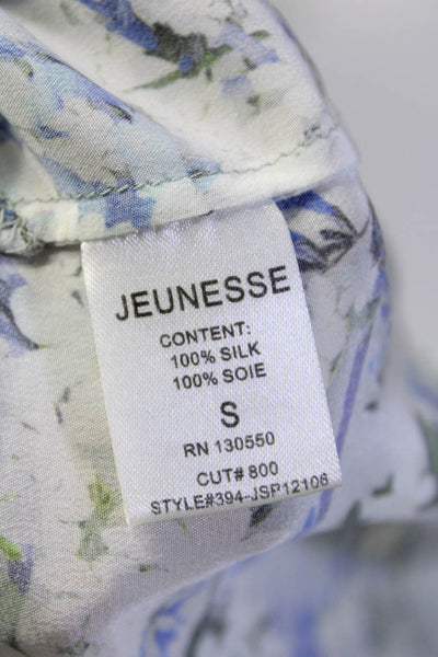 Jeunesse Womens Silk Floral Print V-Neck Buttoned Sleeve Tank Blouse Blue Size S