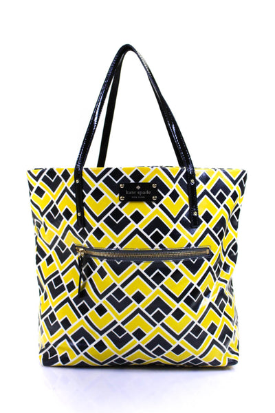Kate Spade Womens Leather Open Geometric Print Front Zipped Tote Handbag Yellow