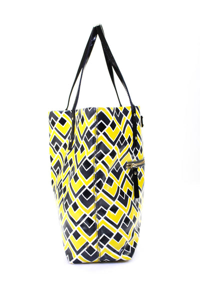 Kate Spade Womens Leather Open Geometric Print Front Zipped Tote Handbag Yellow