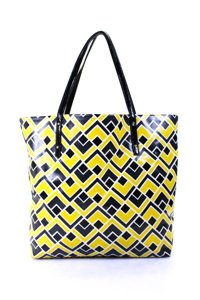 Kate Spade Womens Leather Open Geometric Print Front Zipped Tote Handbag Yellow