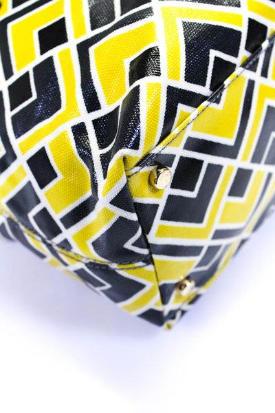 Kate Spade Womens Leather Open Geometric Print Front Zipped Tote Handbag Yellow
