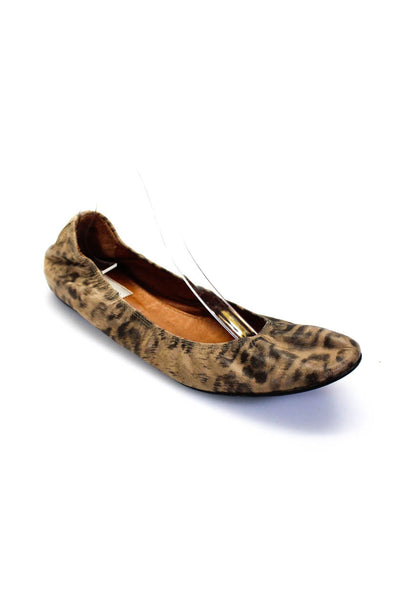 Lanvin Womens Leather Leopard Printed Slip On Ballet Flats Beige Size 12
