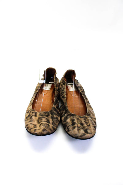 Lanvin Womens Leather Leopard Printed Slip On Ballet Flats Beige Size 12