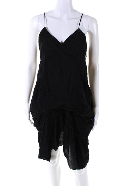 Morgane Le Fay Womens Cotton Side Zipped Sleeveless Ruched Dress Black Size M