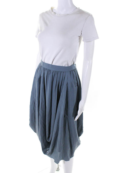 Morgane Le Fay Womens Silk Back Zipped Slip-On Straight Skirt Blue Size M