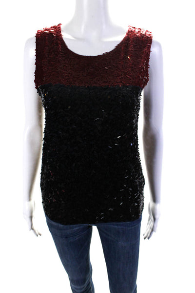 J Crew Collection Womens Scoop Neck Sequin Knit Tank Top Red Navy Size Small