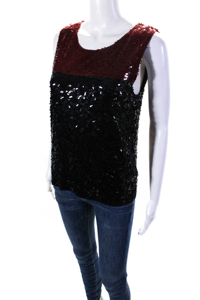 J Crew Collection Womens Scoop Neck Sequin Knit Tank Top Red Navy Size Small