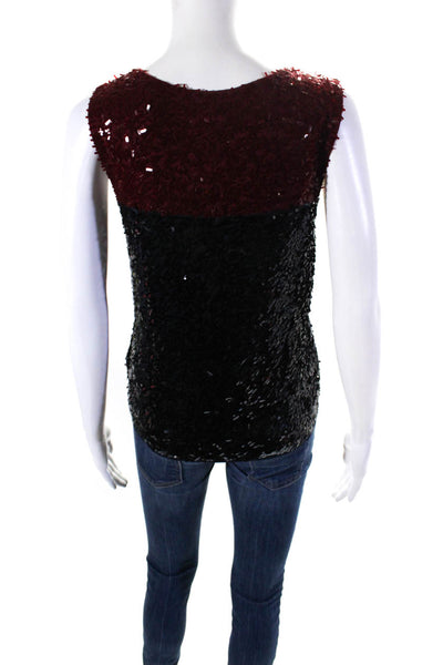 J Crew Collection Womens Scoop Neck Sequin Knit Tank Top Red Navy Size Small