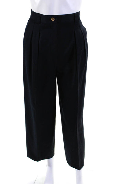 Chanel Womens Zipper Fly High Rise Pleated Dress Pants Navy Wool Size FR 34