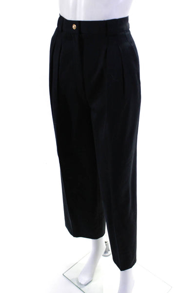 Chanel Womens Zipper Fly High Rise Pleated Dress Pants Navy Wool Size FR 34