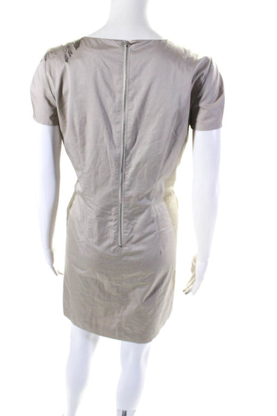 J Crew Womens Back Zip Short Sleeve Crystal Shift Dress Brown Cotton Size 6