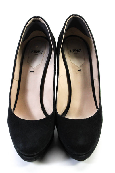 Fendi Womens Suede Round Toe Slip On Platform Heels Black Size 38.5 8.5