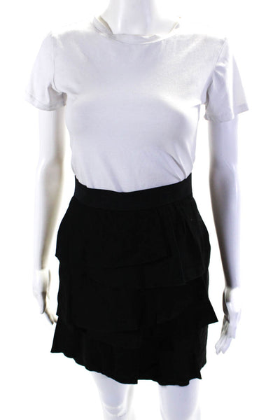 BCBG Max Azria Womens Tiered Ruffled Back Zip Short Straight Skirt Black Size 2