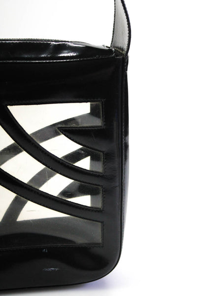 Salvatore Ferragamo Womens Black Clear Printed Zip Shoulder Bag Handbag