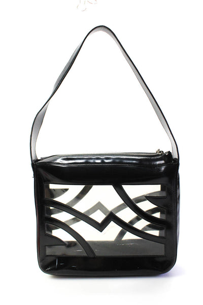 Salvatore Ferragamo Womens Black Clear Printed Zip Shoulder Bag Handbag