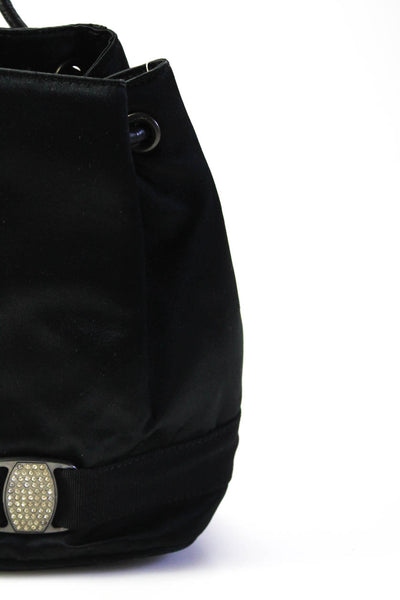 Salvatore Ferragamo Womens Single Strap Crystal Satin Bucket Handbag Black