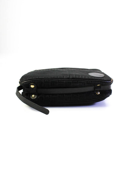 Fendi Womens Black Leather Printed Trim Zip Shoulder Bag Handbag