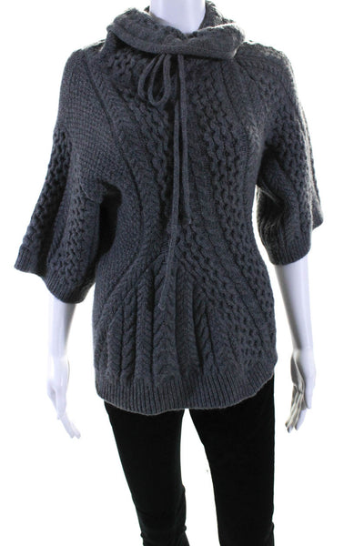 Stella McCartney Womens Gray Wool Cowl Neck Short Sleeve Sweater Top Size 34