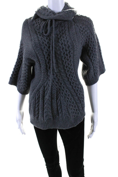 Stella McCartney Womens Gray Wool Cowl Neck Short Sleeve Sweater Top Size 34