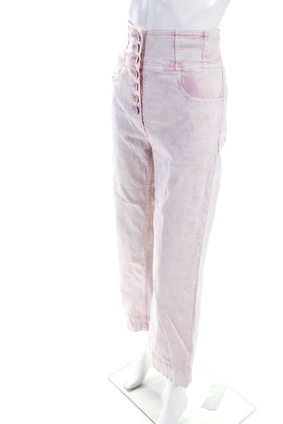 Ulla Johnson Womens Faded Light Pink Cotton High Rise Wide Leg Jeans Size 8