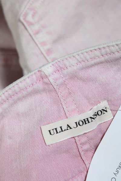 Ulla Johnson Womens Faded Light Pink Cotton High Rise Wide Leg Jeans Size 8