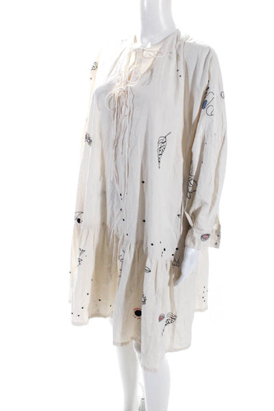 Mr. Larkin Womens Cream Cotton Embroidered Long Sleeve A-Line Dress Size XS