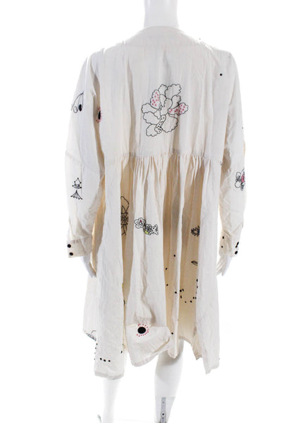 Mr. Larkin Womens Cream Cotton Embroidered Long Sleeve A-Line Dress Size XS