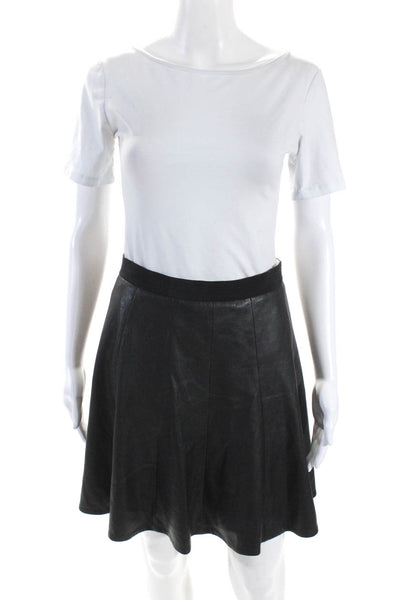 Rebecca Taylor Womens Faux Leather Mini Flare Skater Circle Skirt Black Size 4