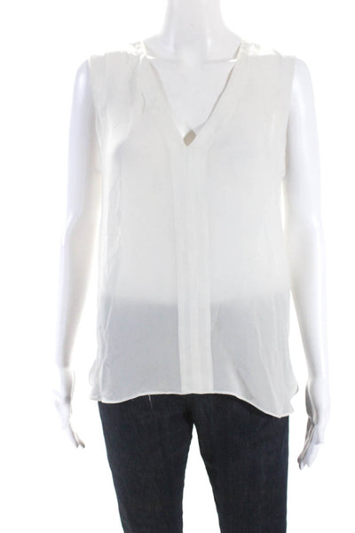 ALC Womens Open Back Twist Hem Sleeveless Top Blouse White Silk Size Medium