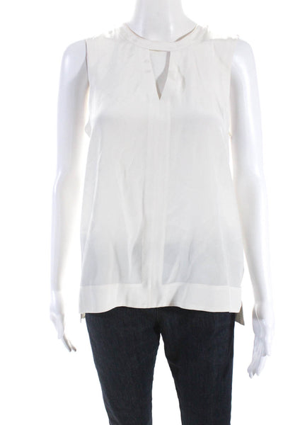 Tibi Womens Crew Neck Keyhole Sleeveless Shell Top Blouse White Silk Size 6