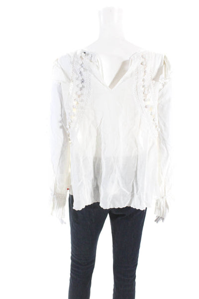 Sea New York Womens Long Sleeve Lace Pleated Ruffle Top Blouse White Size 6