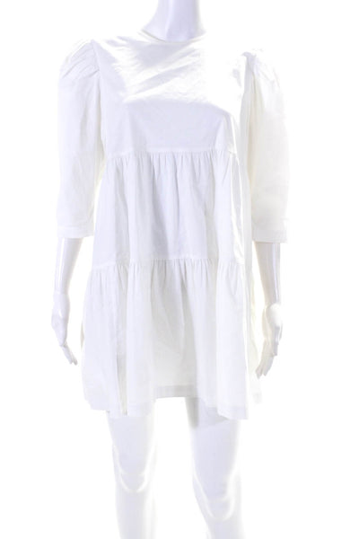 Danielle Bernstein Womens Tiered Crew Neck 3/4 Sleeve Dress White Size Medium