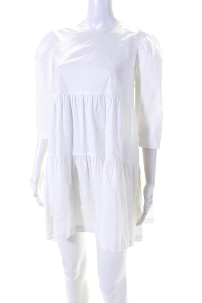 Danielle Bernstein Womens Tiered Crew Neck 3/4 Sleeve Dress White Size Medium