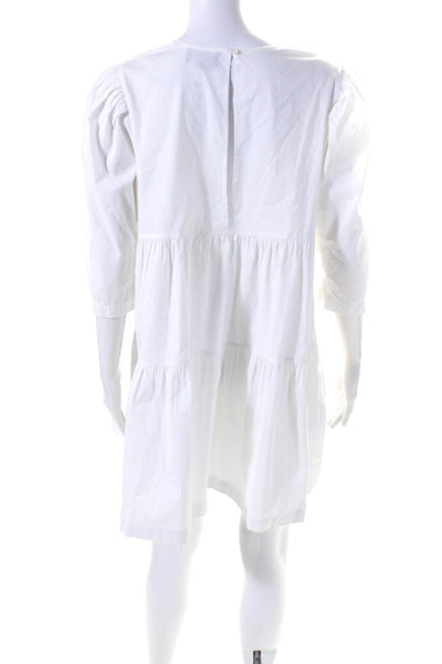 Danielle Bernstein Womens Tiered Crew Neck 3/4 Sleeve Dress White Size Medium