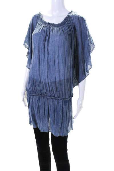 Debbie Katz Womens Elastic Off Shoulder Short Sleeve Top Blouse Blue Size Large