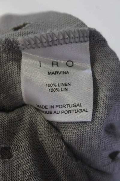 IRO Womens Marvina Long Sleeve Knit Distressed Top Tee Shirt Gray Linen Size XS