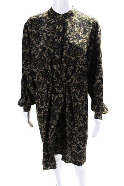 Michael Kors Collection Womens Silk Camo Print Button Up Dress Green Size 8