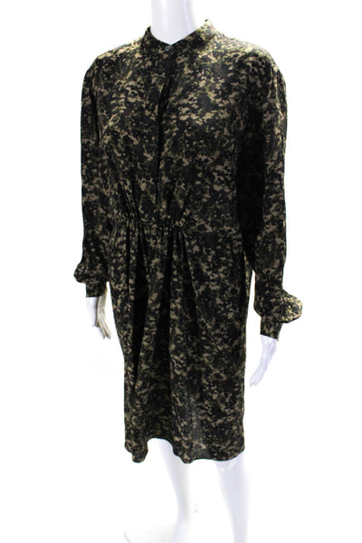 Michael Kors Collection Womens Silk Camo Print Button Up Dress Green Size 8