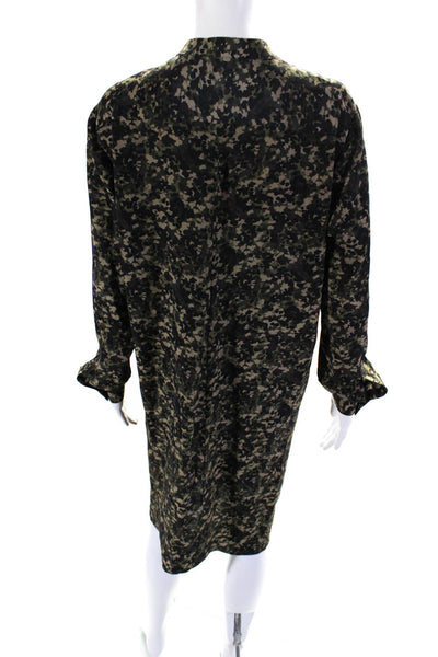 Michael Kors Collection Womens Silk Camo Print Button Up Dress Green Size 8