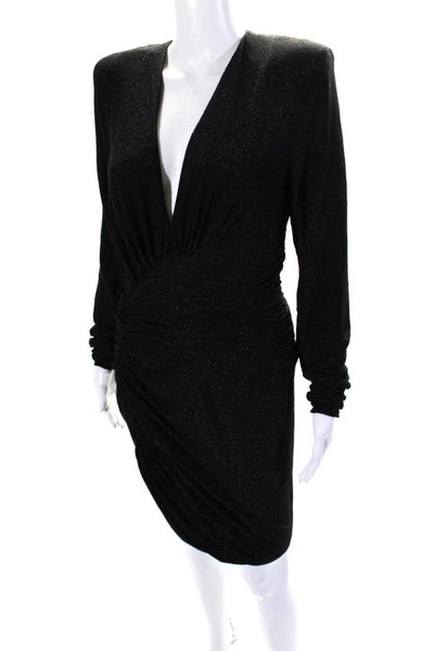 Alexandre Vauthier Womens Sparkly Ruched V-Neck Long Sleeve Dress Black Size 44