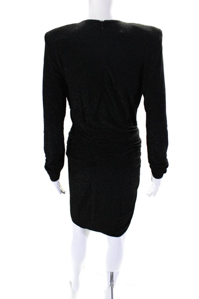 Alexandre Vauthier Womens Sparkly Ruched V-Neck Long Sleeve Dress Black Size 44