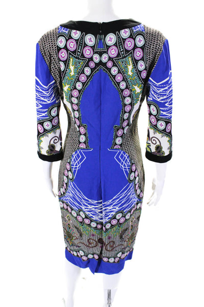 Etro Womens Abstract Print V-Neck Long Sleeve Zip Up Dress Blue Size 44