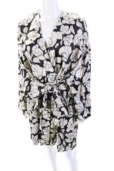 Nanushka Womens Floral Print Belted Long Sleeve Wrap Dress Gray Size M