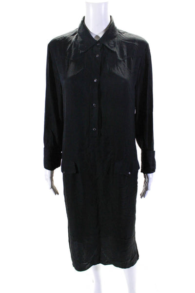 Tom Ford Womens Collared Long Sleeve Button Up Shirt Dress Black Size 44