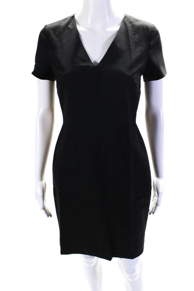 J Crew Womens Short Sleeve V Neck Woven Knee Length Sheath Dress Black Size 2P