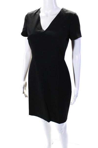 J Crew Womens Short Sleeve V Neck Woven Knee Length Sheath Dress Black Size 2P