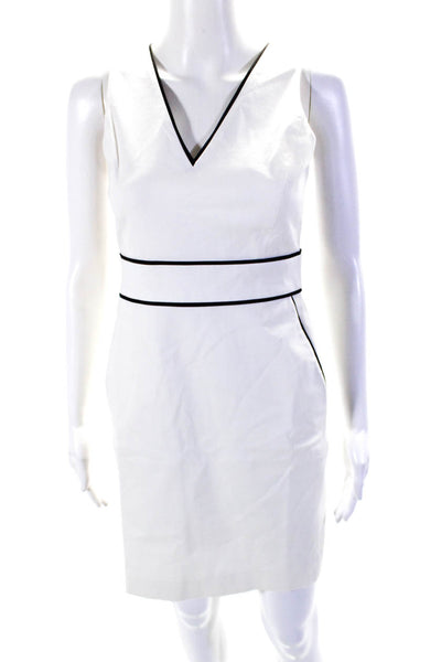 J Crew Womens Contrast V Neck Twill Sleeveless Sheath Dress White Black Size 2P